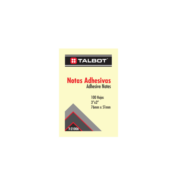 Notas Adhesivas Amarillas, 3" x 2" (76 mm x 51 mm), Block x 100 h.